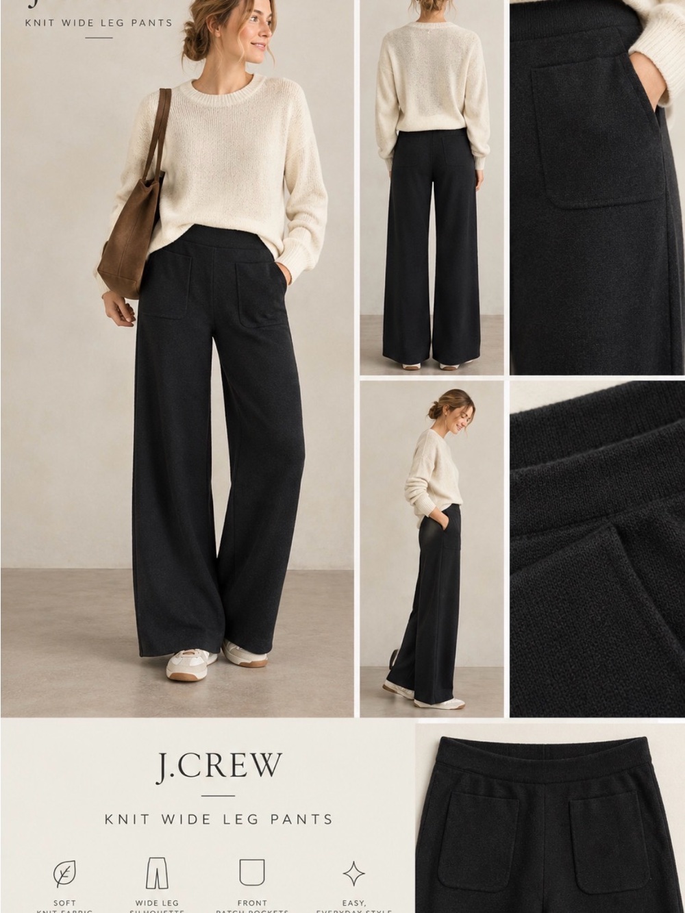 J. Crew Black Knit Wide-Leg Pants